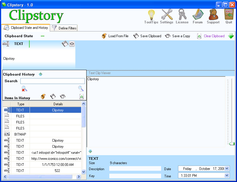 Main Window of Clipstory