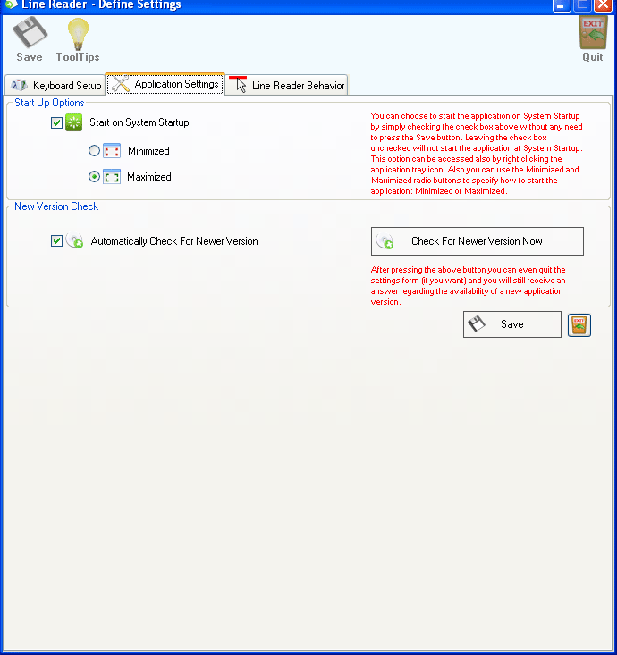 Line Reader Settings