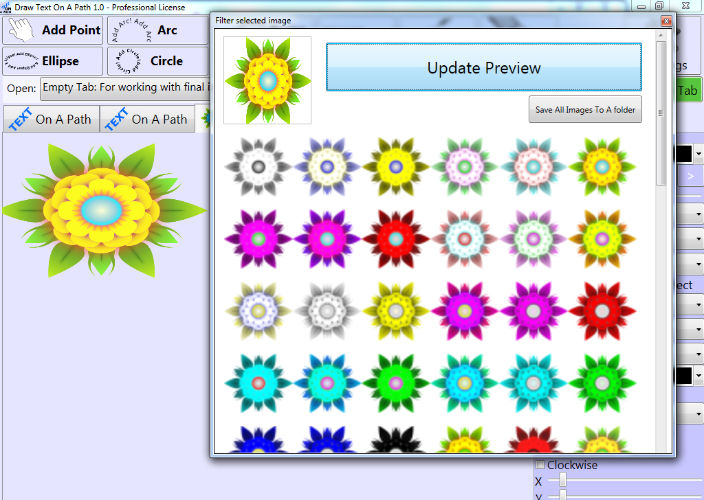 Image Filters With Preview In Draw Text On A Path