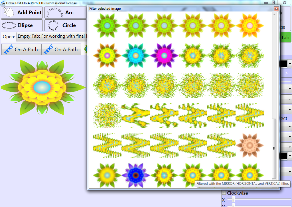 Image Filters With Preview In Draw Text On A Path