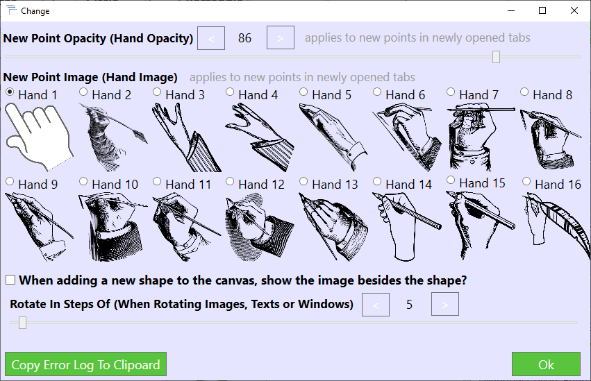 Settings window in Overlaying Shaped And Clickthrough Windows