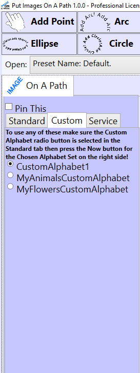 Selecting A Custom Alphabet In Put Images On A Path